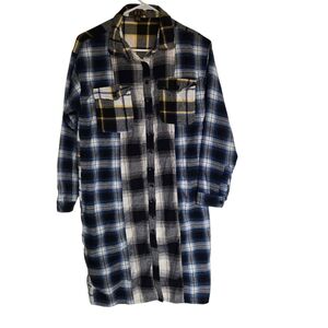Taxi Vintage Multicolor Flannel Plaid Button Up Shirt Dress Size Medium